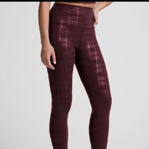Beyond Yoga- Plaid Foil Burgundy High Waisted Midi Legging